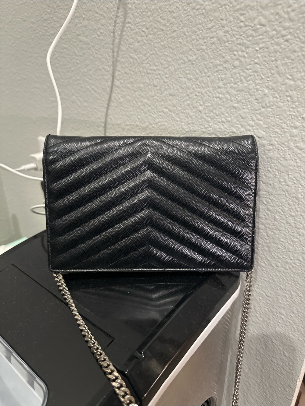 Saint Laurent Black Chevron Quilted Leather Crossbody with Silver Hardware - Picture 5 of 8